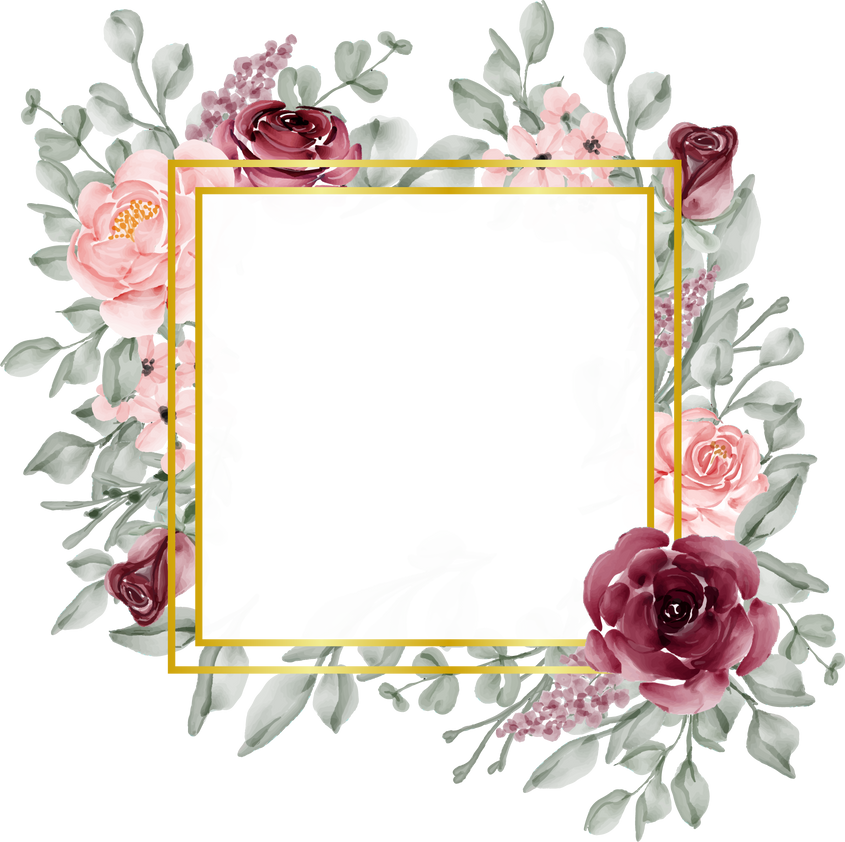 Rose Pink and Burgundy Flower Watercolor Frame Background