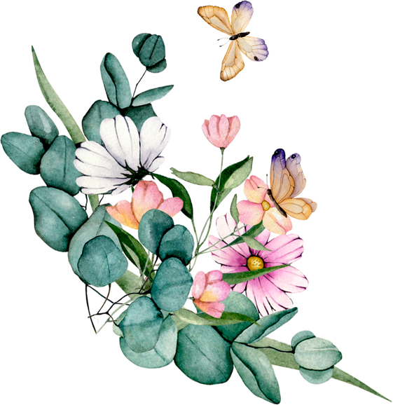 Watercolor flowers and butterflies