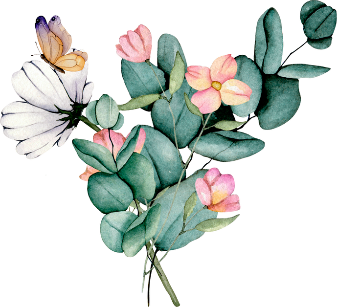 Watercolor blouquet and butterflies